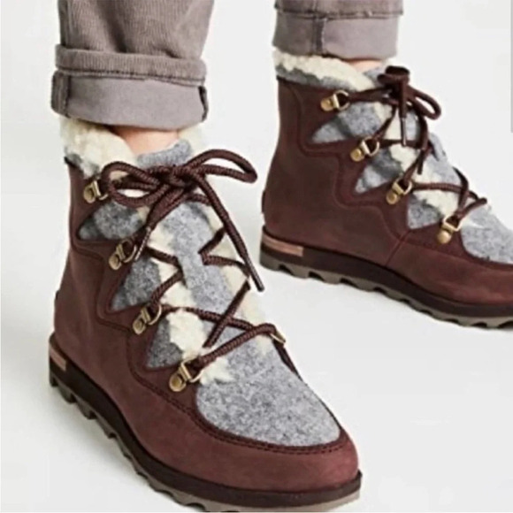 Sorel Sneakchic Alpine Boot Red Gray Size 8 - Picture 1 of 11